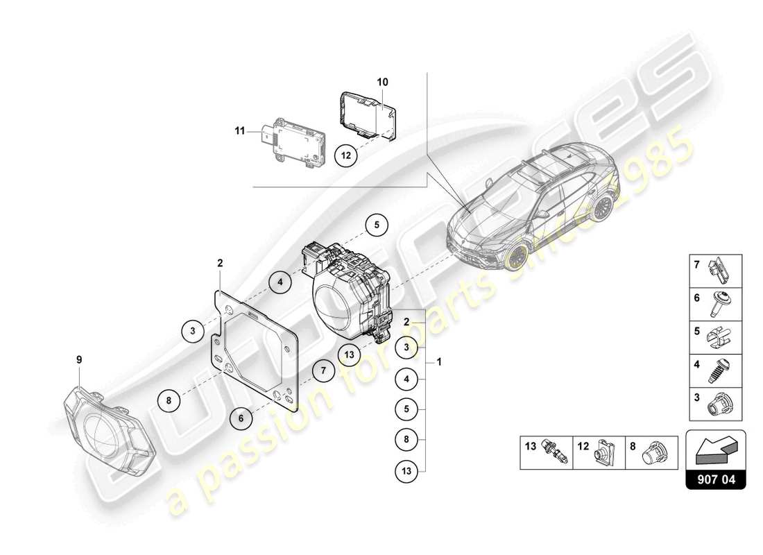 lamborghini urus (2021) sensor de radar diagrama de piezas