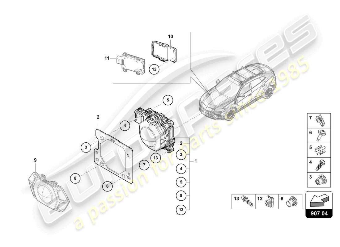 lamborghini urus (2019) diagrama de piezas del sensor de radar