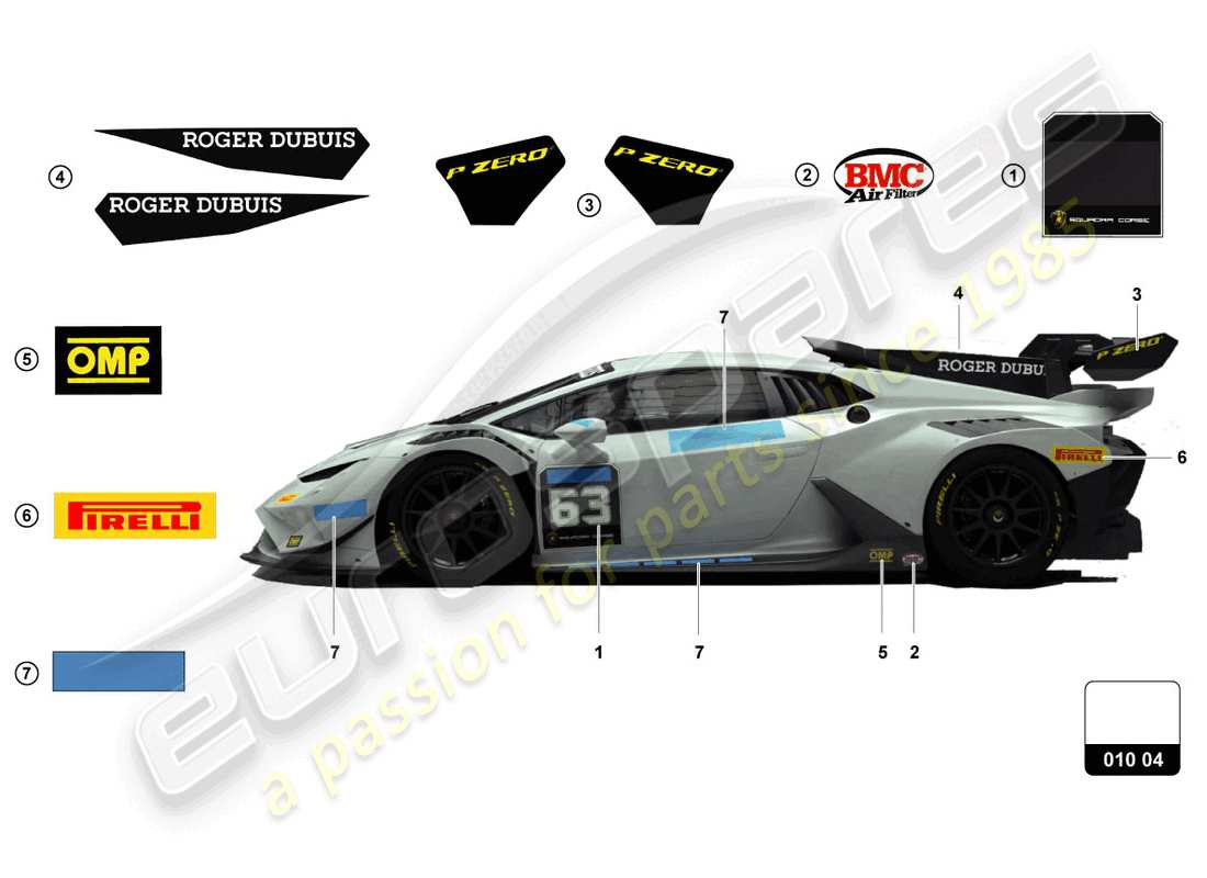 lamborghini super trofeo evo 2 (2022) pegatinas diagrama de piezas