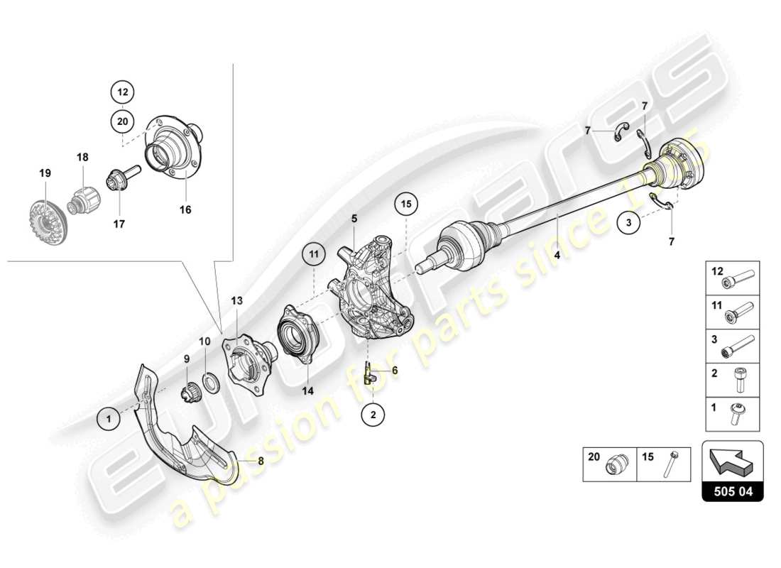 lamborghini countach lpi 800-4 (2022) diagrama de pieza del eje trasero