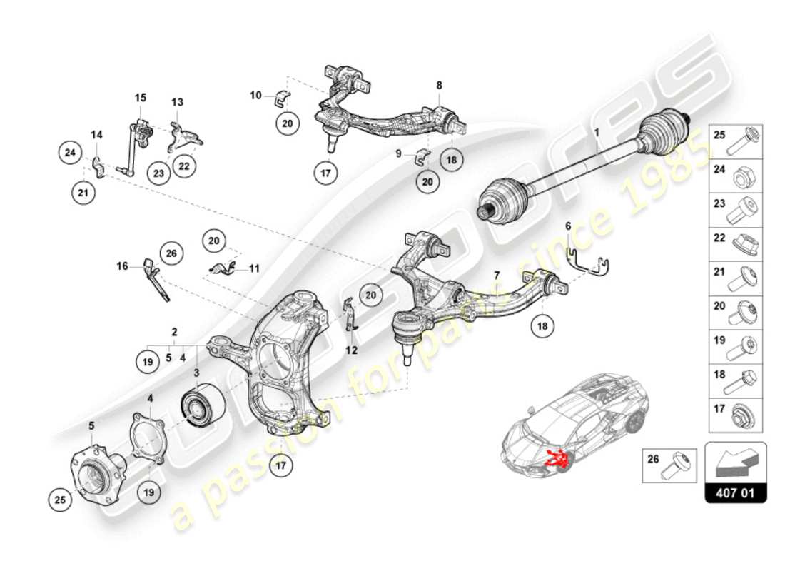 lamborghini revuelto coupe (2024) eje diagrama de piezas