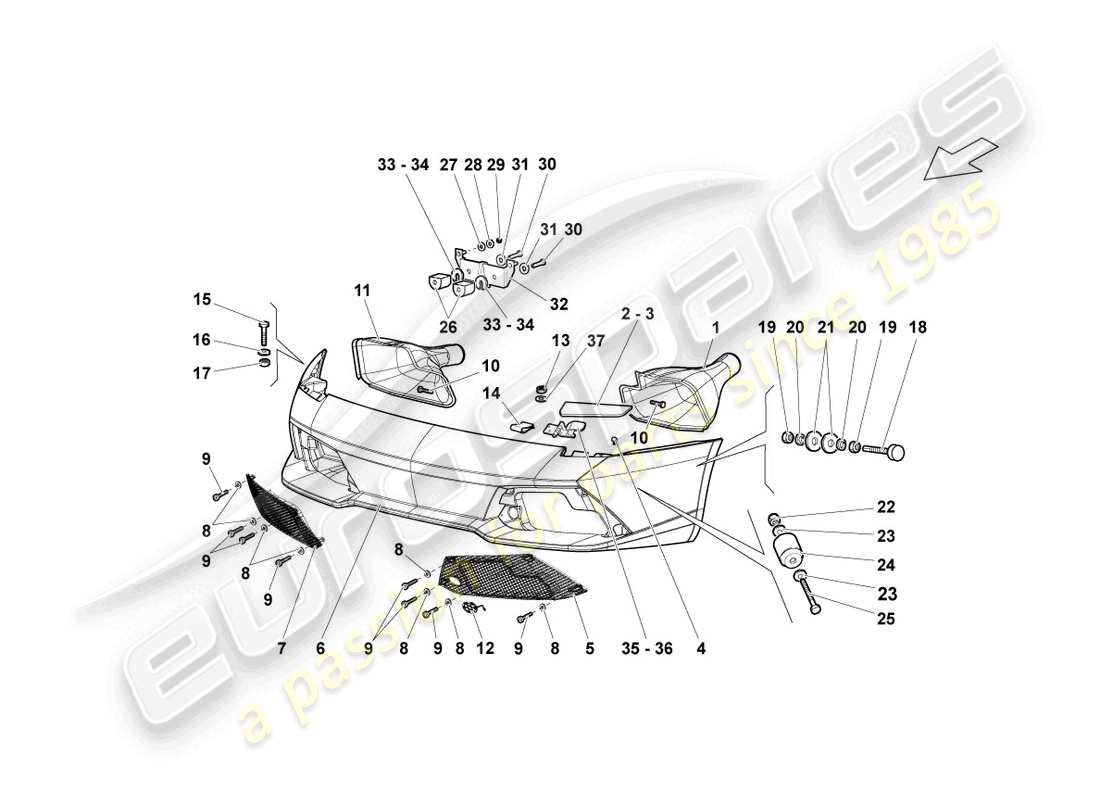 lamborghini lp640 roadster (2007) diagrama de pieza del parachoques delantero