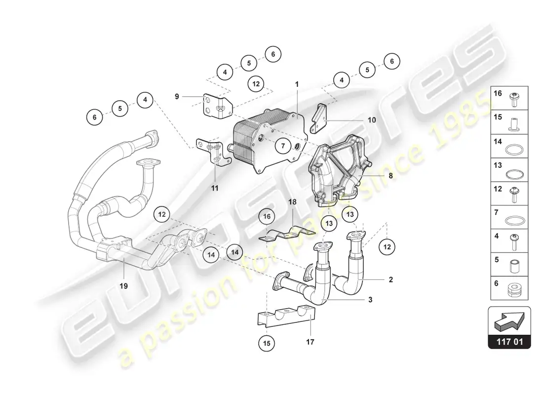 lamborghini lp700-4 roadster (2015) enfriador de aceite diagrama de piezas