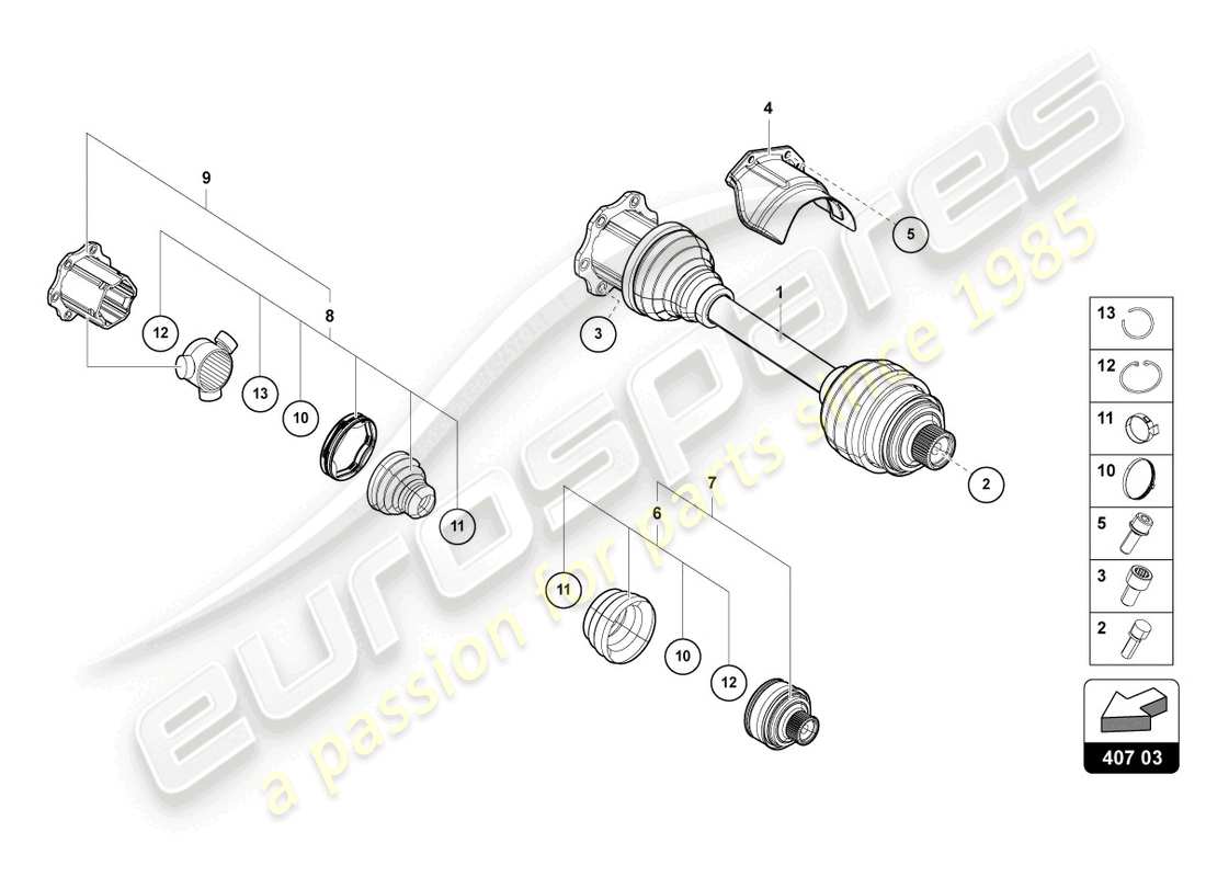 lamborghini urus (2021) eje de accionamiento diagrama de piezas