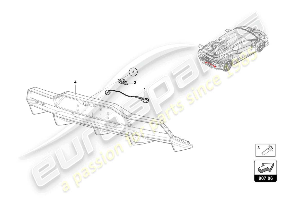 lamborghini sto (2023) diagrama de piezas de la cámara de marcha atrás