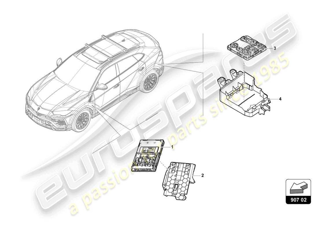 lamborghini urus (2022) unidad de control de alimentación a bordo diagrama de piezas