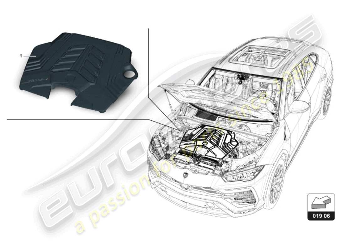 lamborghini urus performante (accessories) diagrama de piezas de la cubierta del motor