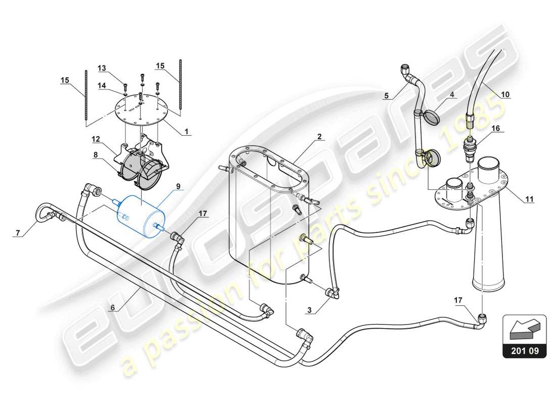 lamborghini gt3 evo (2018) diagrama de piezas del filtro de combustible