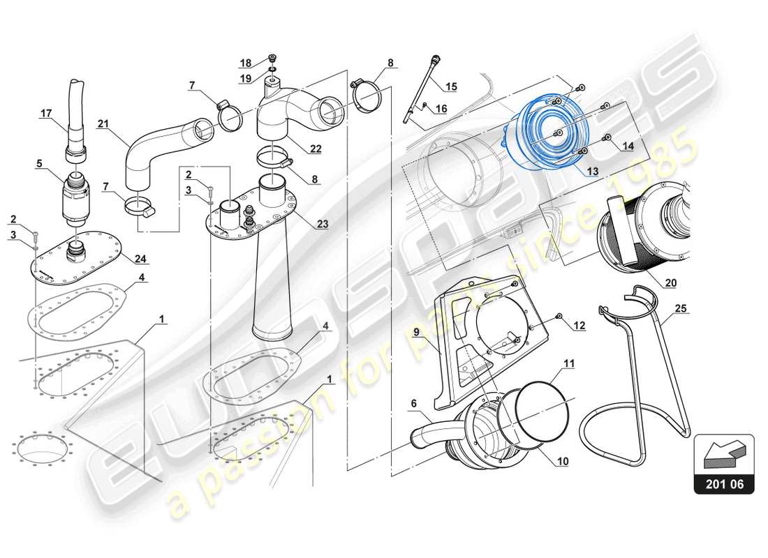 lamborghini gt3 evo (2018) diagrama de piezas de repostaje del lado izquierdo