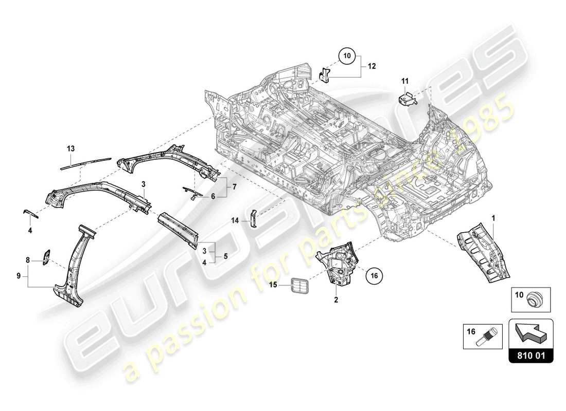 lamborghini urus s (2024) panel lateral, lado interior diagrama de piezas