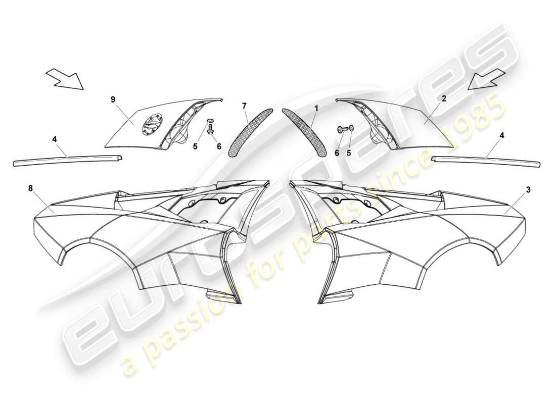 lamborghini reventon parte lateral trasera diagrama de pieza