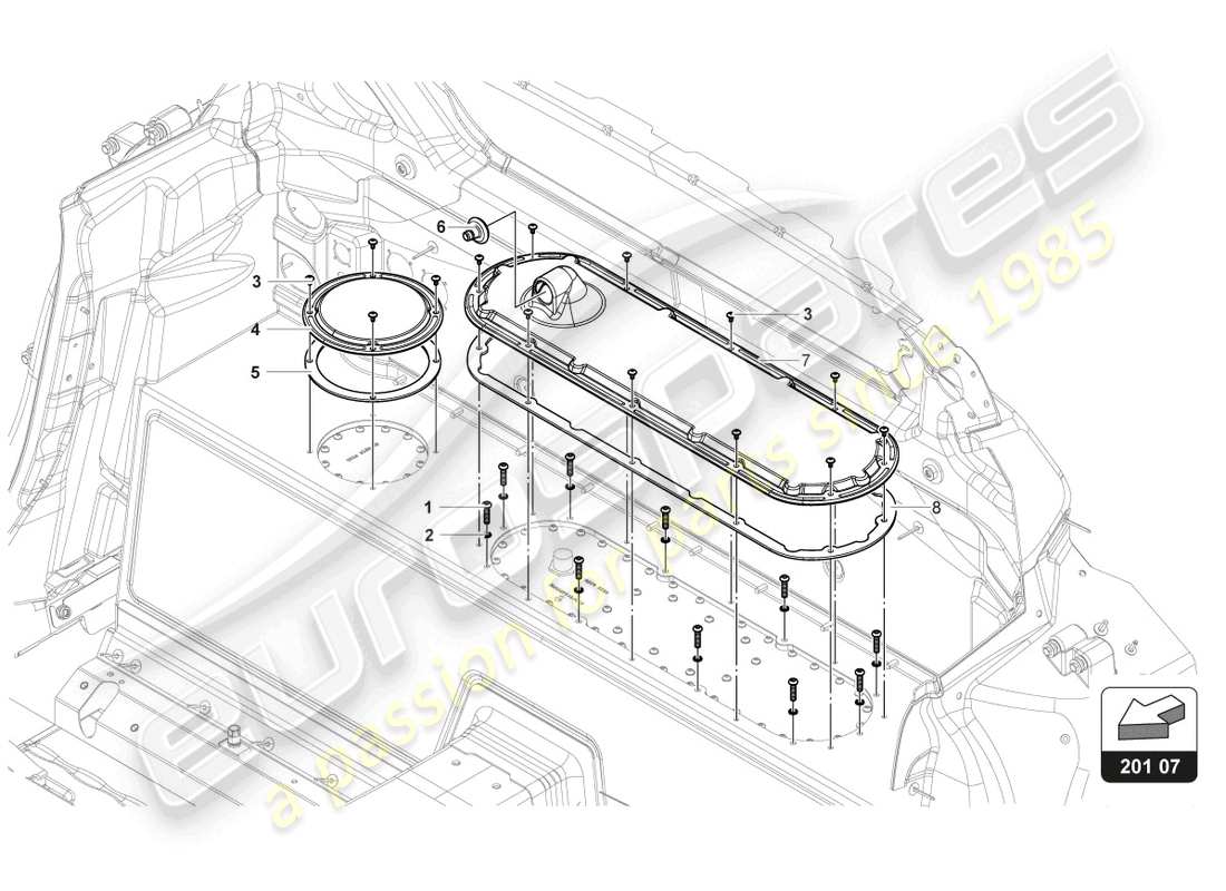 lamborghini gt3 evo (2018) diagrama de piezas del esterior del tanque de combustible