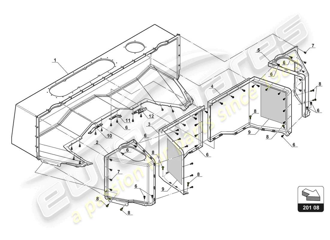 lamborghini 2018 (gt3 evo) diagrama de piezas del esterior del tanque de combustible