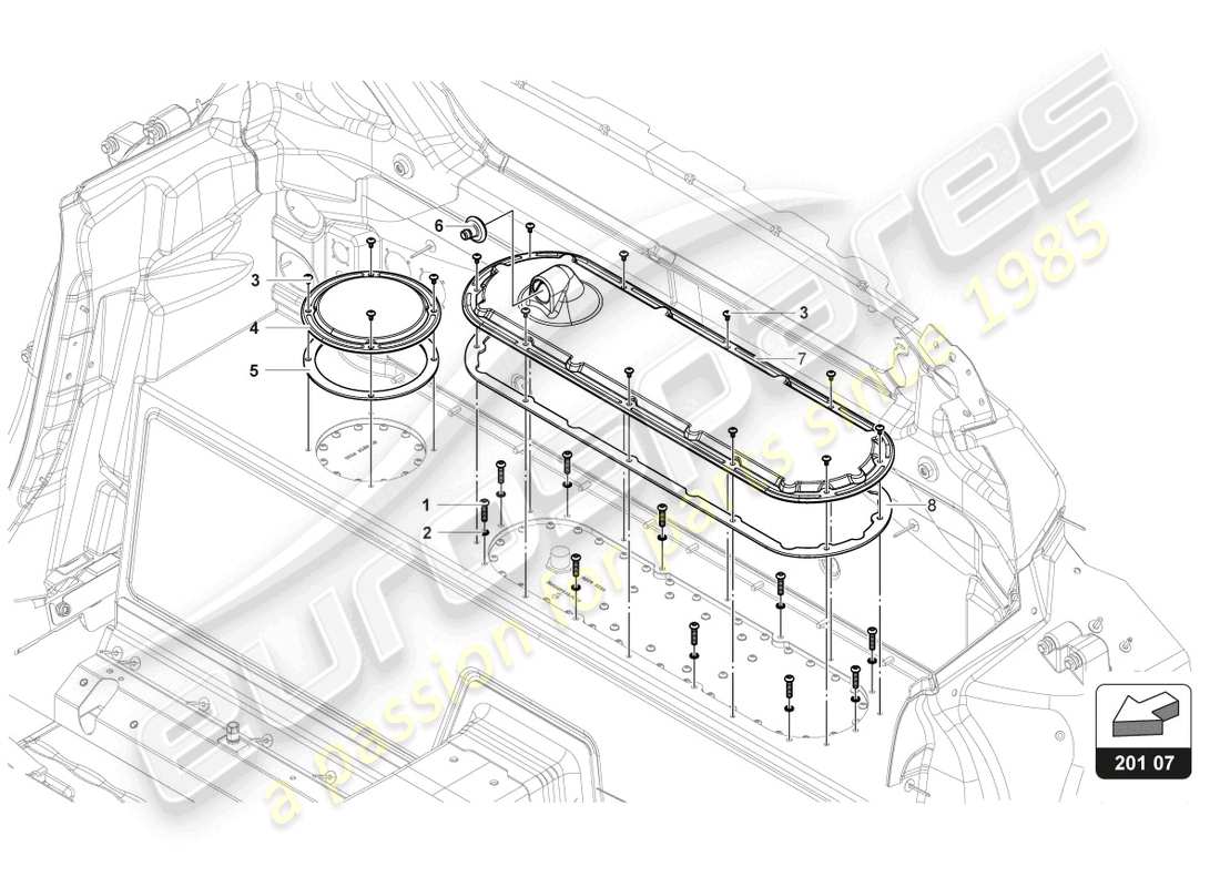 lamborghini gt3 (2017) diagrama de piezas del esterior del tanque de combustible