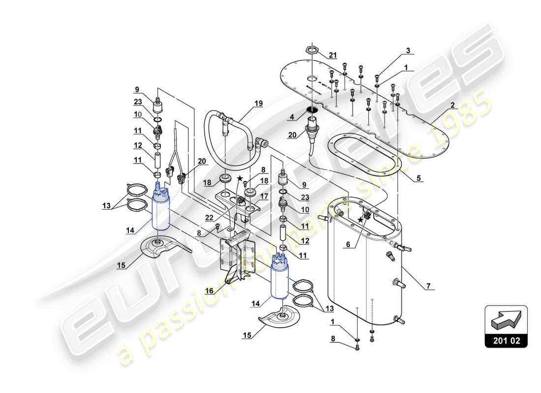 lamborghini 2018 (gt3 evo) diagrama de piezas de las bombas de combustible