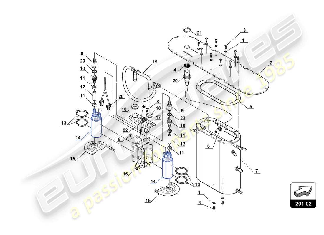 lamborghini gt3 evo (2018) diagrama de piezas de las bombas de combustible