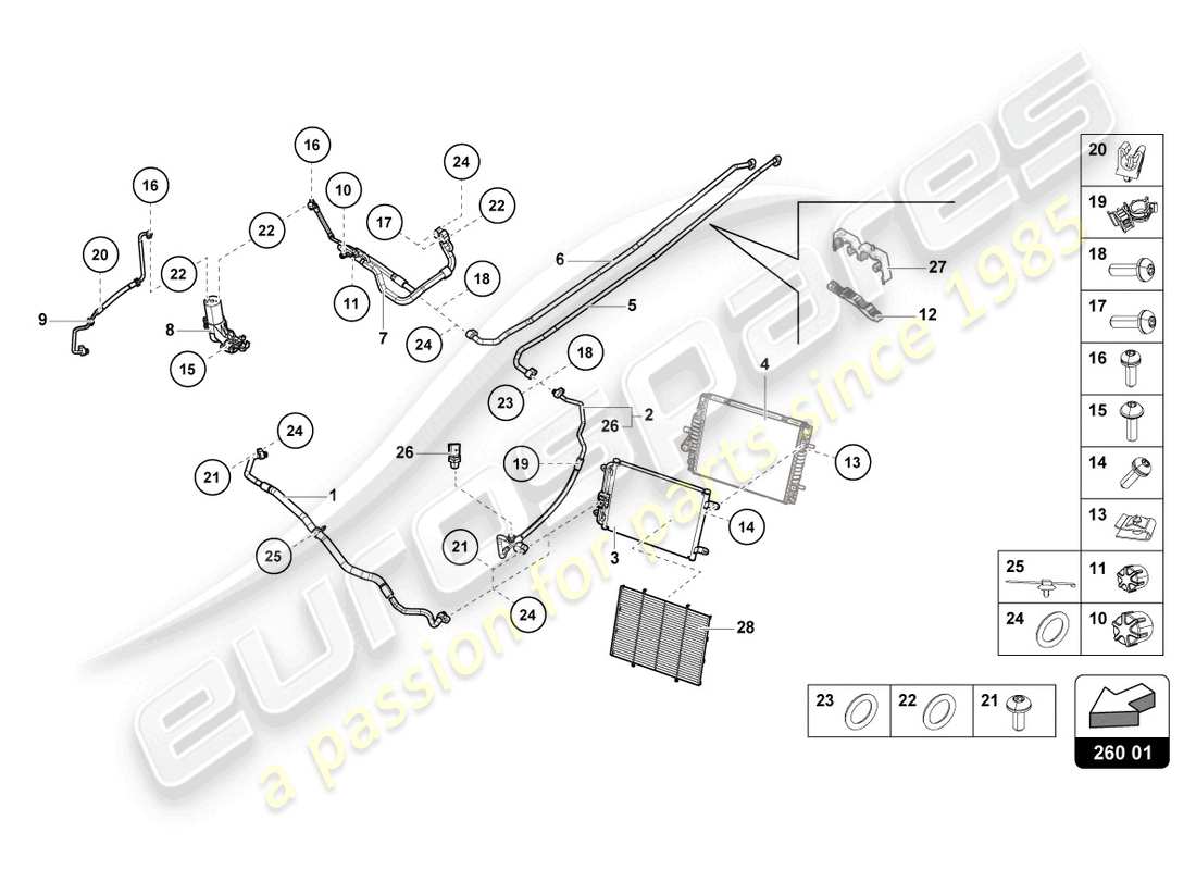 lamborghini evo coupe (2023) diagrama de piezas del condensador de a/c