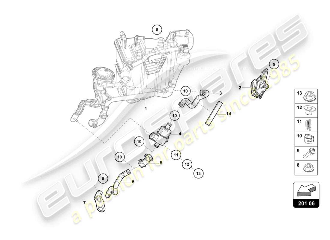 lamborghini evo coupe (2023) diagrama de piezas del recipiente de carbón activado