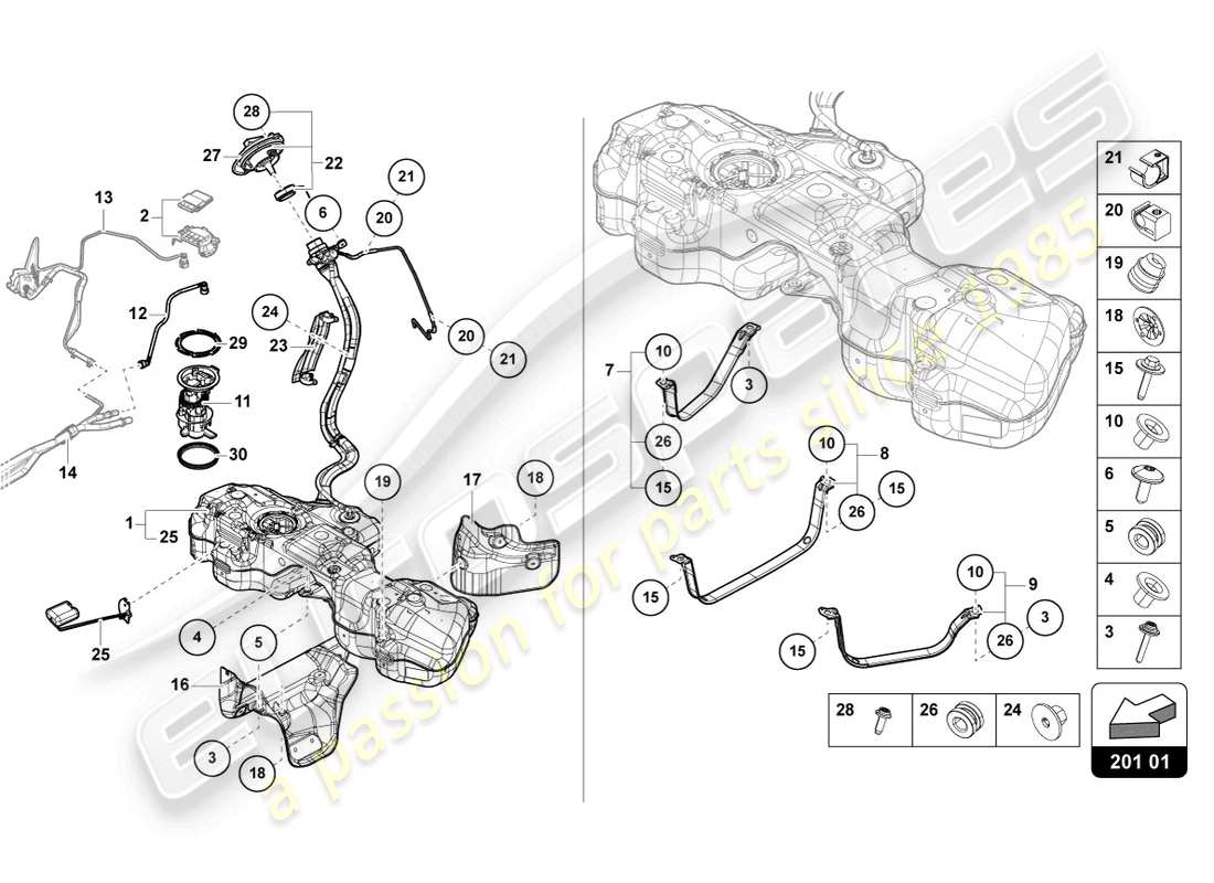 lamborghini urus s (2024) diagrama de piezas del tanque de combustible
