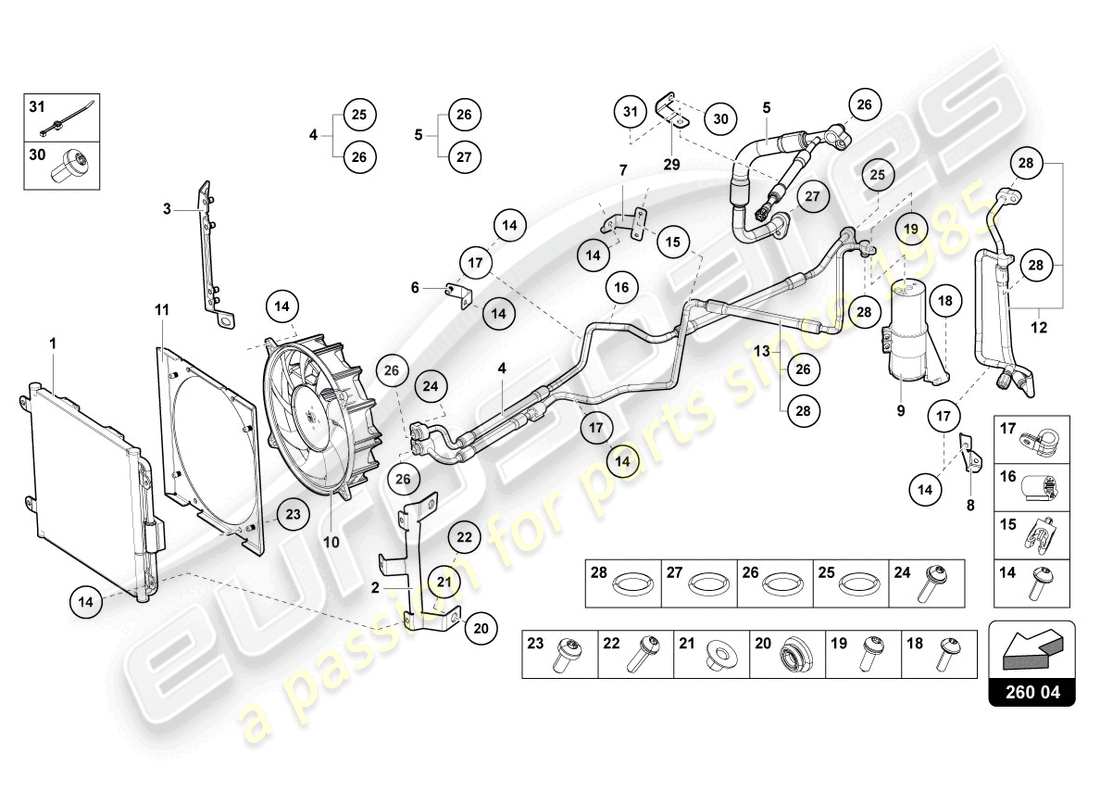 lamborghini 2022 (lp770-4 svj coupe) diagrama de piezas del condensador de a/c