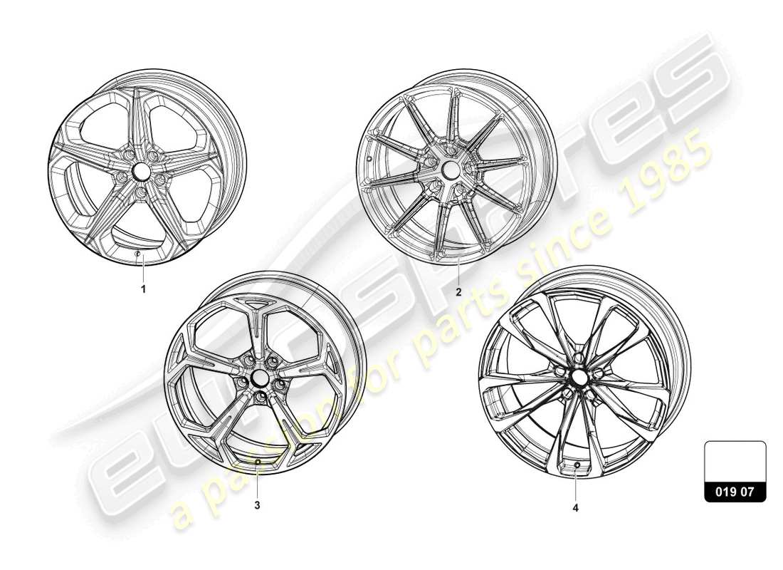 lamborghini urus performante (accessories) diagrama de piezas de llanta de aluminio