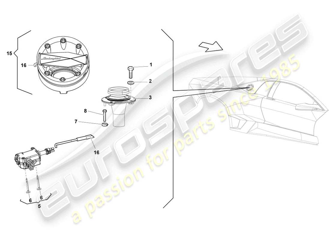 lamborghini reventon diagrama de piezas de la tapa de llenado de combustible