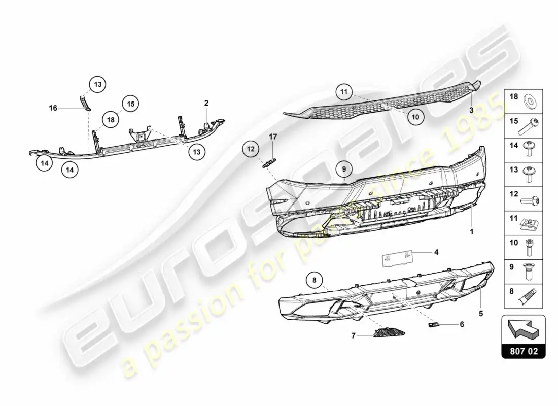 lamborghini lp600-4 zhong coupe (2016) parachoques trasero completo diagrama de piezas