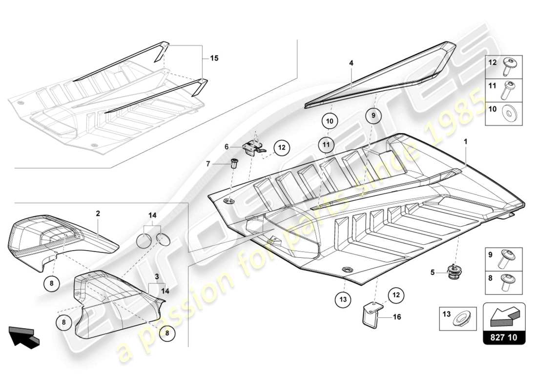 lamborghini sto (2022) capó trasero diagrama de piezas