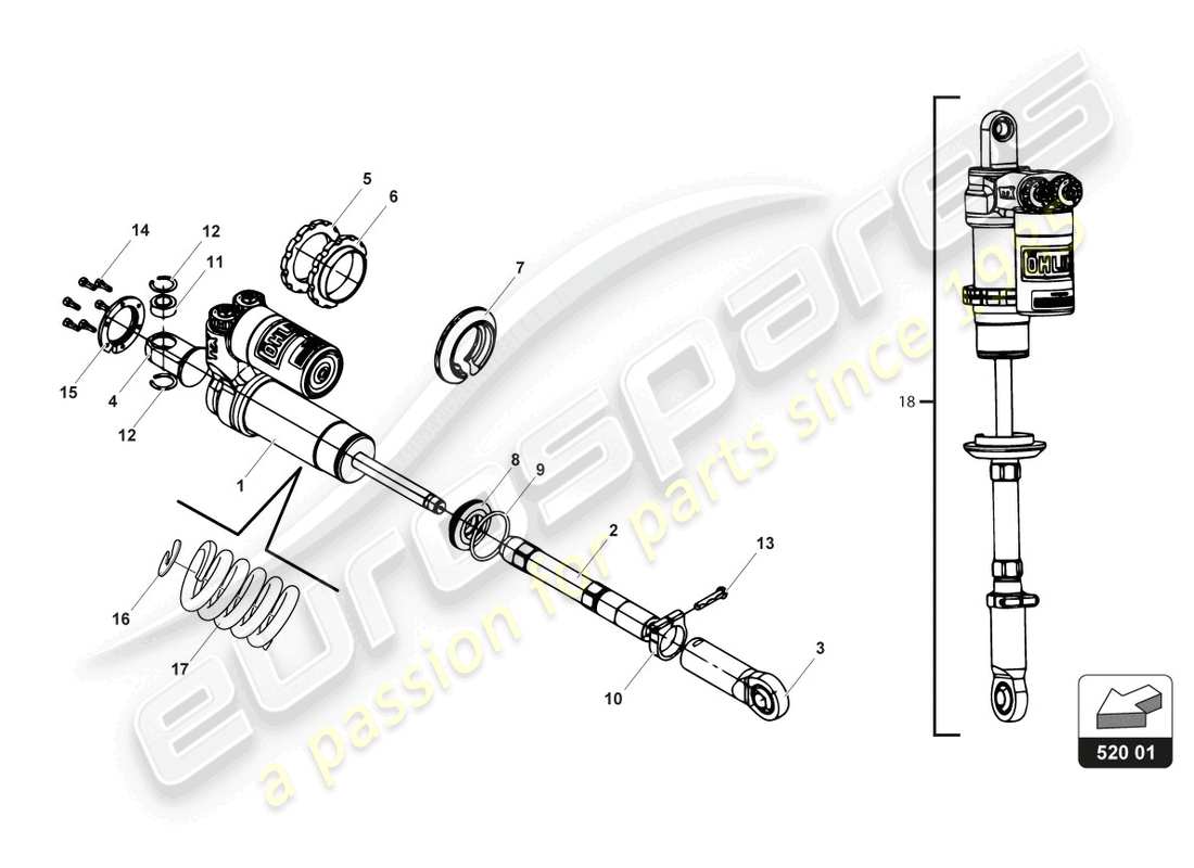 lamborghini 2017 (gt3) diagrama de piezas del amortiguador delantero