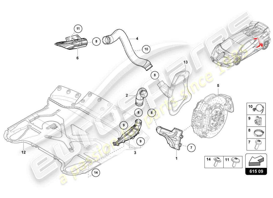 lamborghini sto (2022) conducto de aire para refrigeración de frenos trasero esquema de piezas