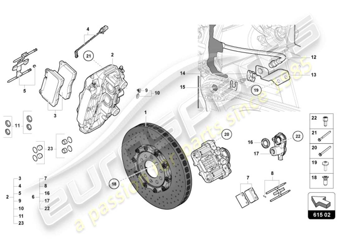 lamborghini 2022 (ultimae) diagrama de piezas del disco de freno trasero