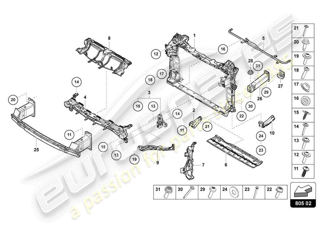 lamborghini urus (2022) soporte para radiador de refrigerante esquema de piezas