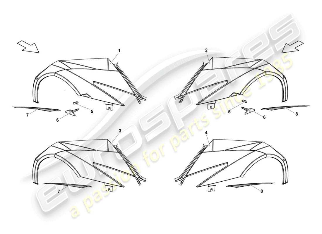 lamborghini reventon diagrama de pieza del ala delantera