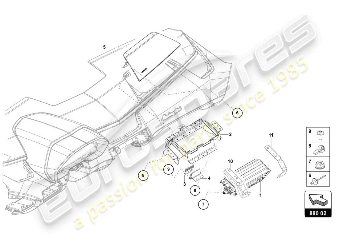 lamborghini 2022 (lp770-4 svj roadster) diagrama de piezas de la unidad de airbag