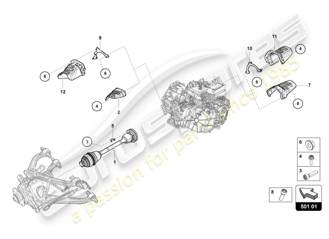 lamborghini tecnica (2023) diagrama de pieza del eje trasero