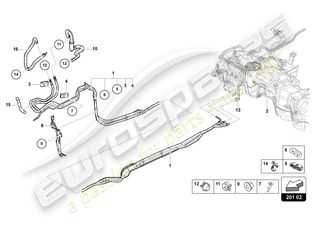 lamborghini urus s (2023) 1 diagrama de piezas del conjunto de tubos de combustible