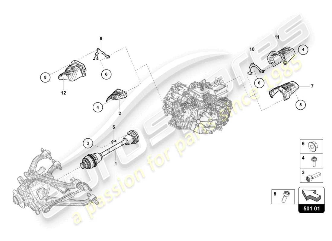 lamborghini evo coupe (2023) diagrama de pieza del eje trasero