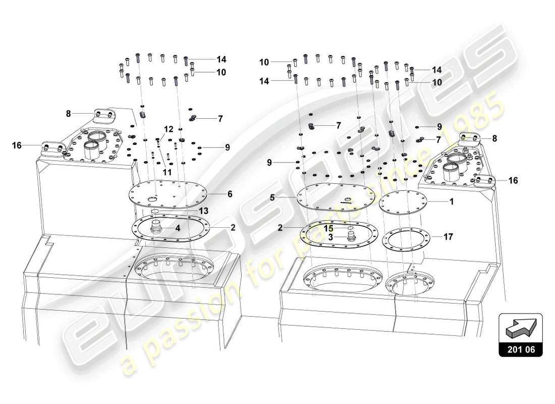lamborghini 2015 (super trofeo) telares del sistema de combustible diagrama de piezas