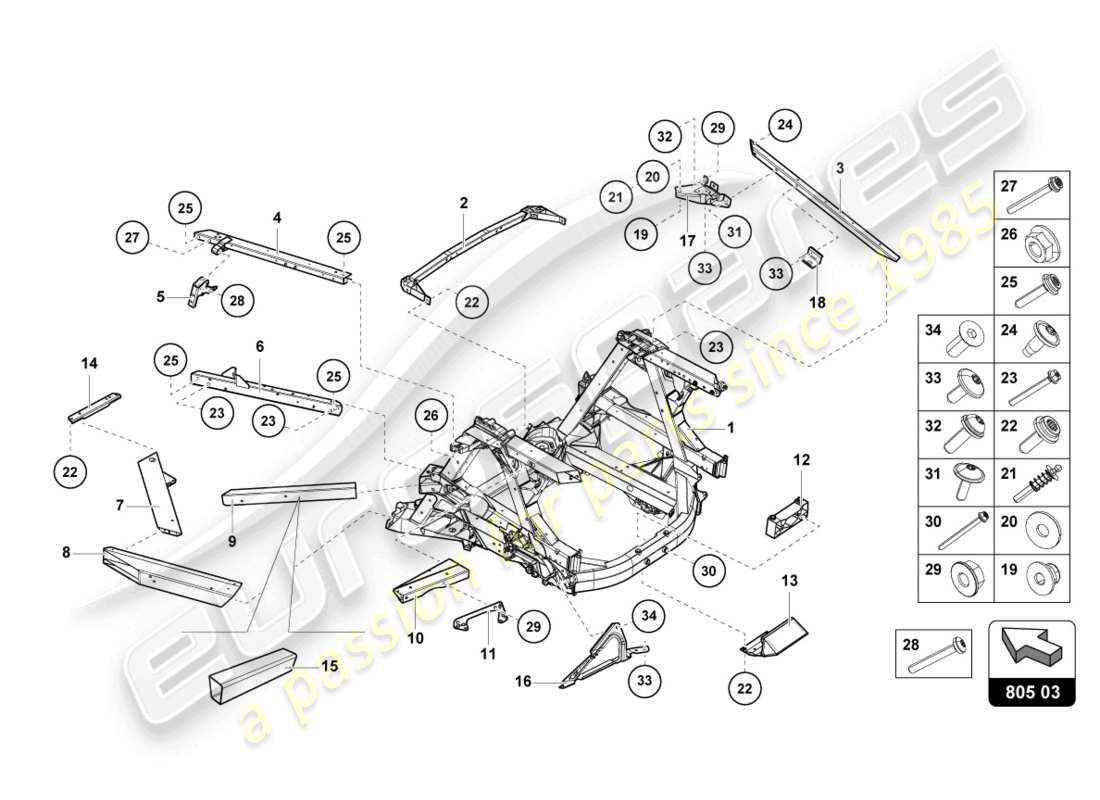 lamborghini sto (2023) chasis trasero, interior diagrama de piezas