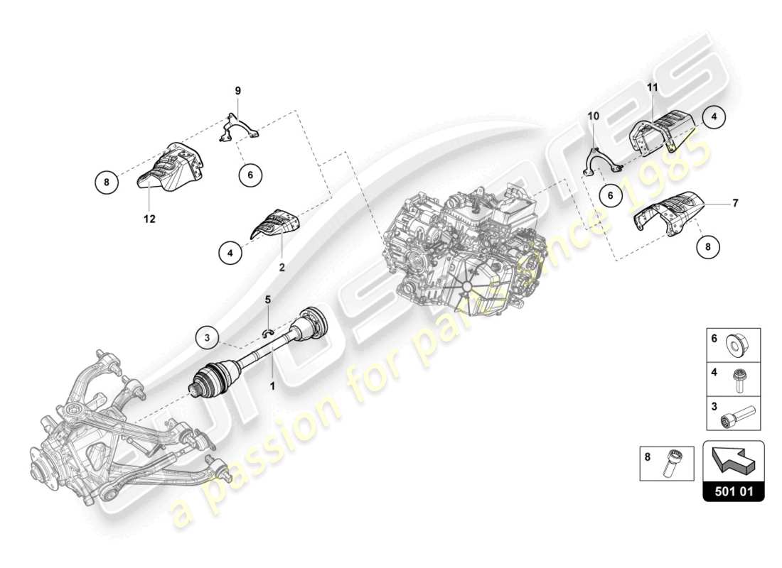 lamborghini evo coupe 2wd (2021) diagrama de pieza del eje trasero