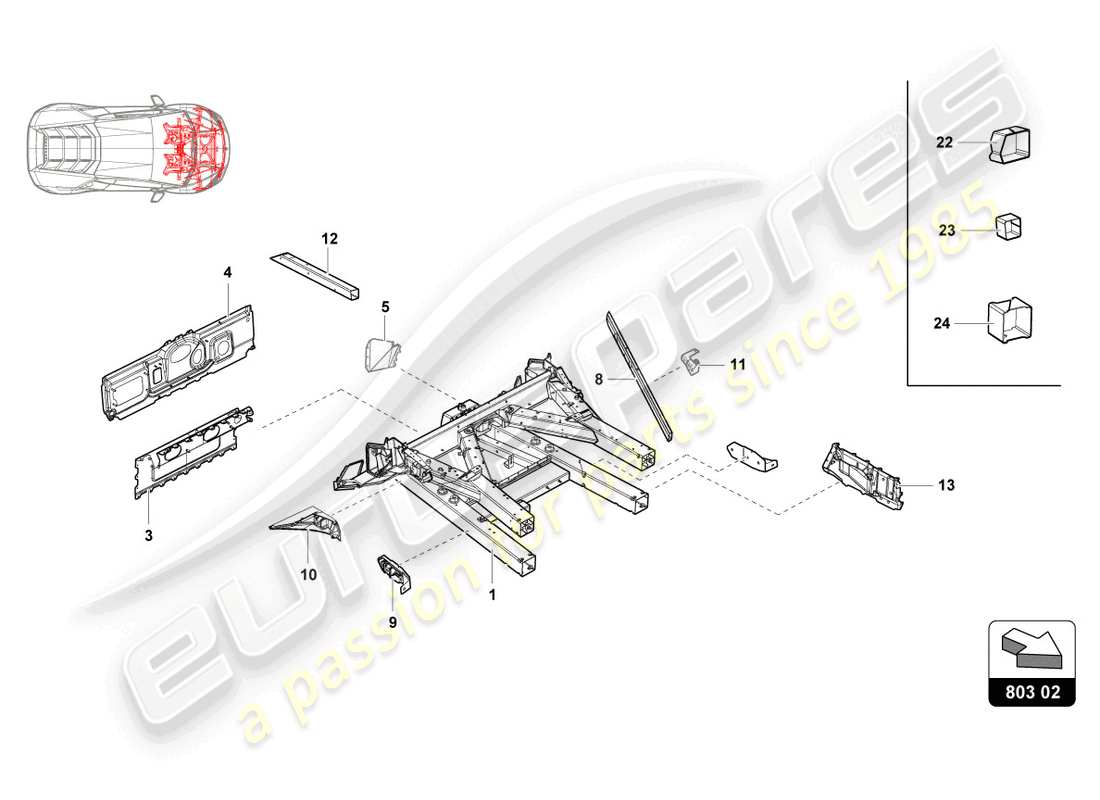 lamborghini super trofeo evo (2018) elementos exteriores del marco frontal diagrama de piezas