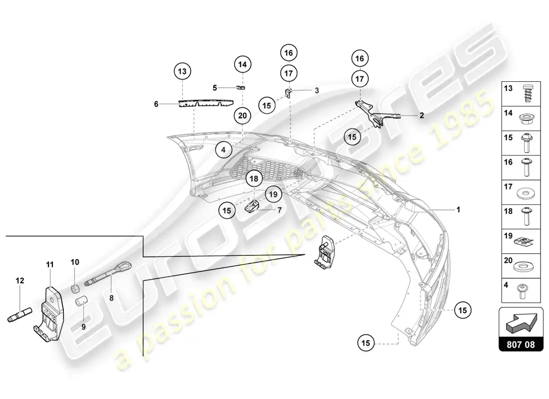 lamborghini lp720-4 coupe 50 (2014) diagrama de piezas del parachoques