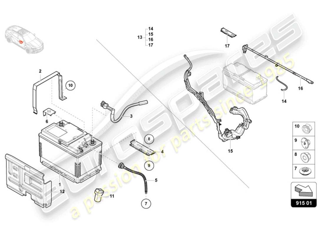 lamborghini urus (2020) diagrama de piezas de la batería