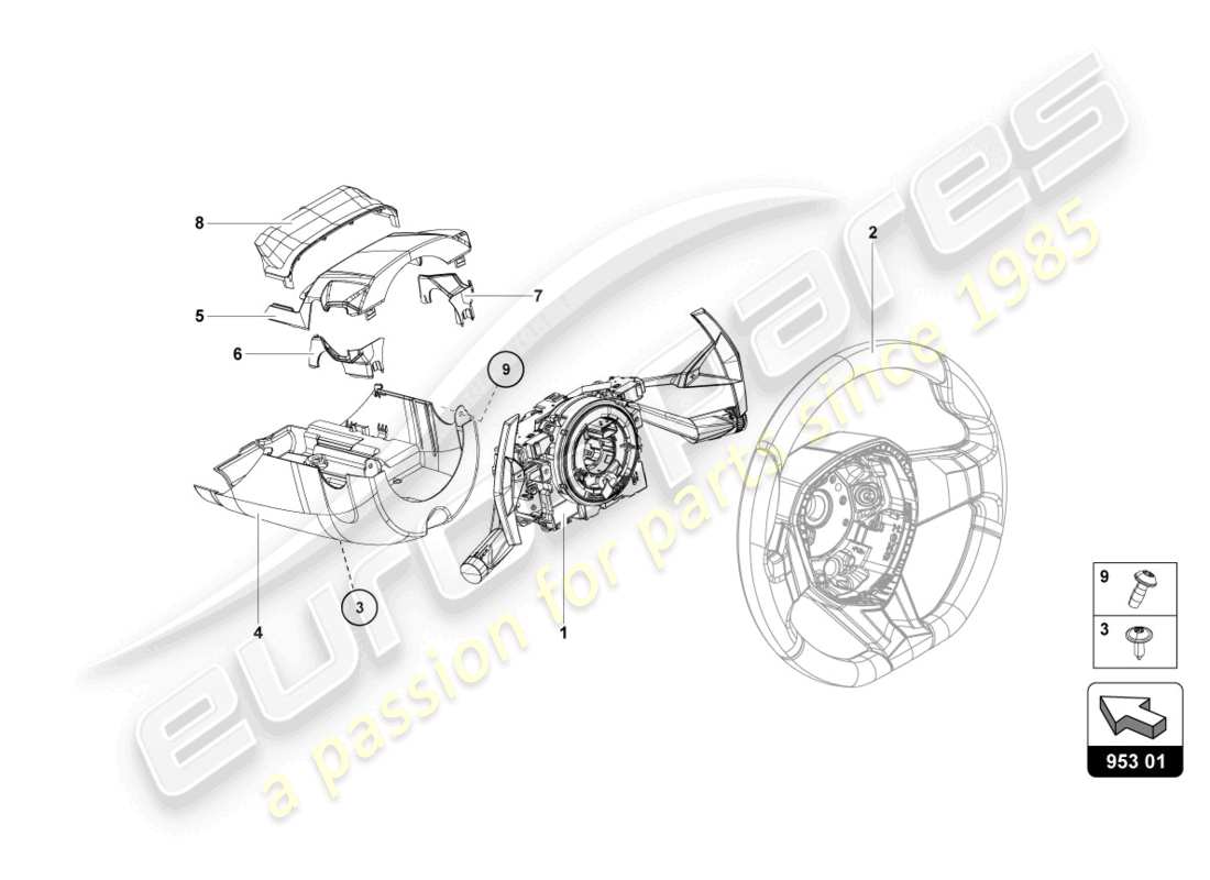 lamborghini ultimae (2022) dirección de cremallera y piñón diagrama de piezas