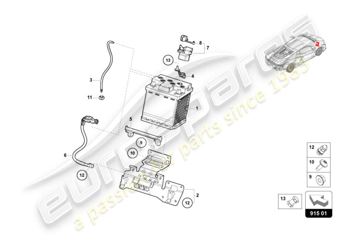 lamborghini revuelto coupe (2024) batería 12v diagrama de piezas
