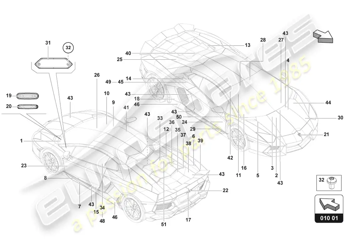 lamborghini lp720-4 coupe 50 (2014) placas tipo diagrama de piezas