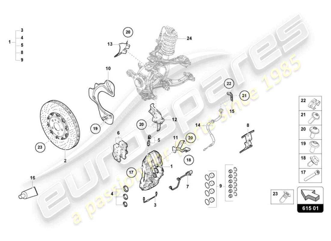 lamborghini revuelto coupe (2024) freno de pinza fija delantero diagrama de piezas