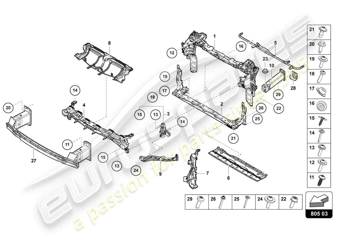 lamborghini urus (2022) soporte para radiador de refrigerante esquema de piezas
