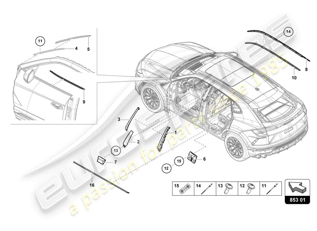 lamborghini urus (2022) molduras diagrama de piezas