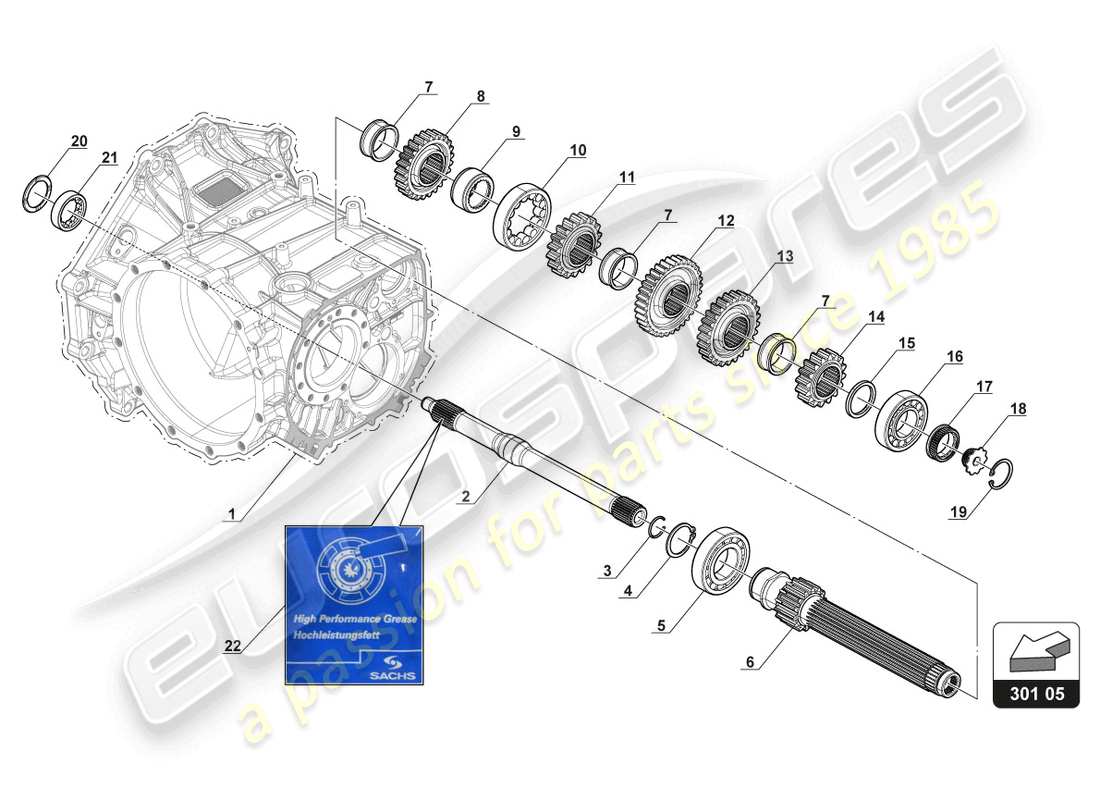 lamborghini gt3 evo (2018) diagrama de piezas del eje de entrada